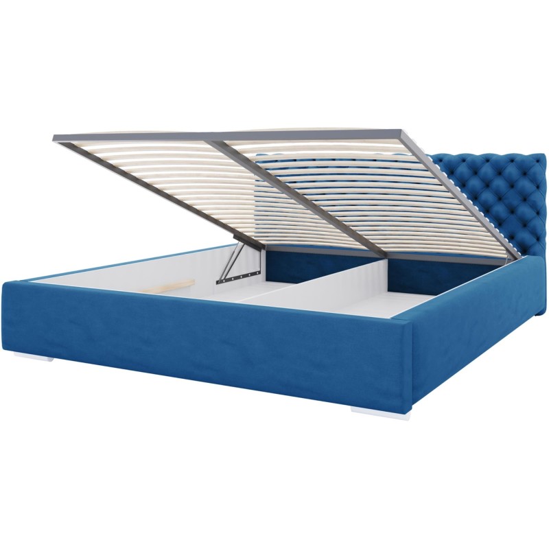 Łóżko pikowane Figgo na białym tle niebieskim z pojemnikiem