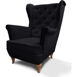 Fotel uszak FALCO - PACKSHOT - CZARNY - BUKOWE NOGI