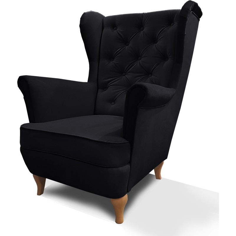 Fotel uszak FALCO - PACKSHOT - CZARNY - BUKOWE NOGI