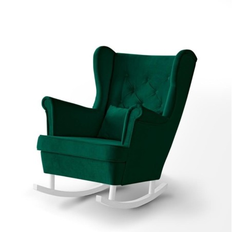 Fotel bujany FABIO zielony na bialych nogach