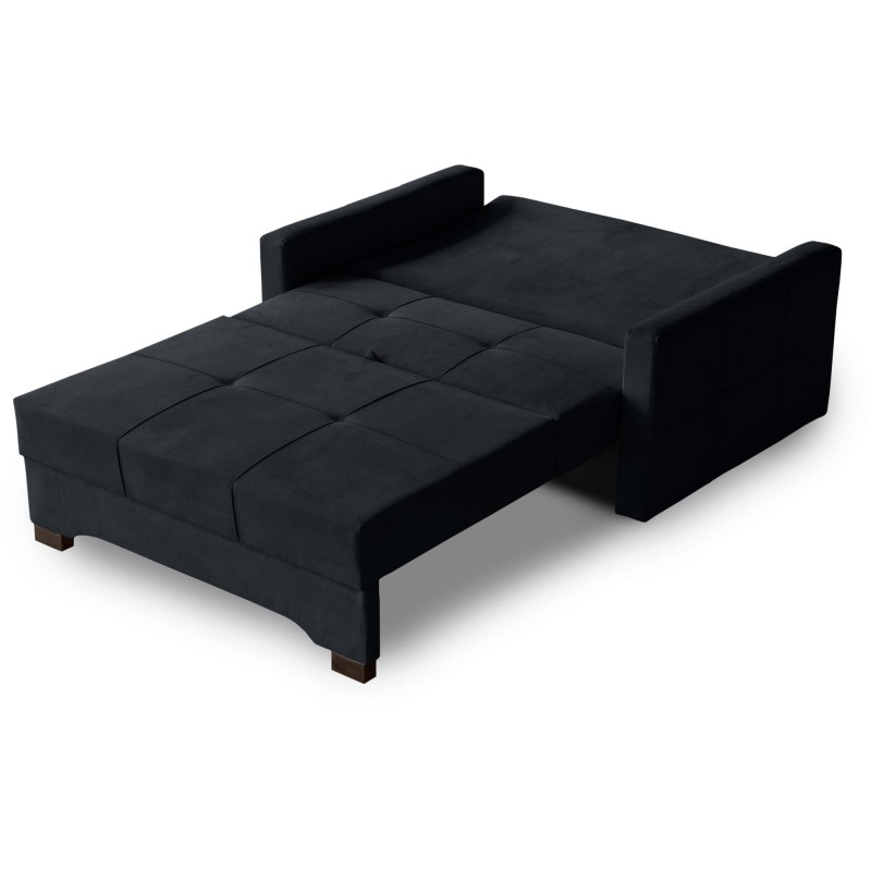 Sofa Dwuosobowa Amfali, Czarny, Welur, Dwuosobowa, rozłożona