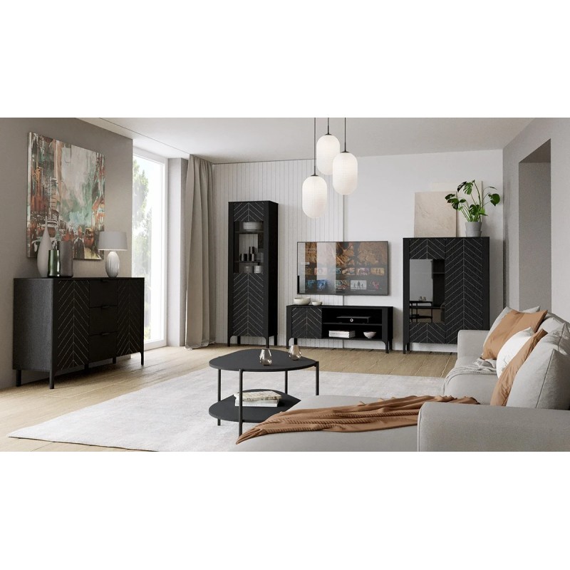 Nowoczesny stolik kawowy – czarny, dwupoziomowy, designerski