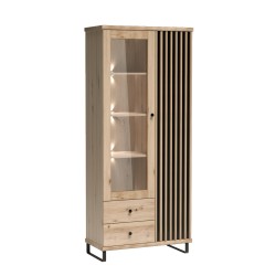 Witryna Caya Dąb Artisan z Lamelami i LED – Styl i Funkcjonalność