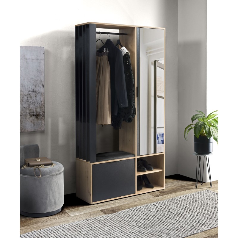 Garderoba z lustrem LIMO 100 cm – z siedziskiem lub bez, styl loftowy