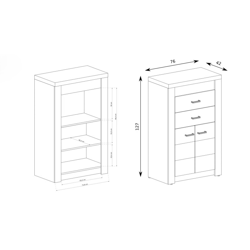 Wysoka komoda POLIS – komoda z 2 szufladami i szafka