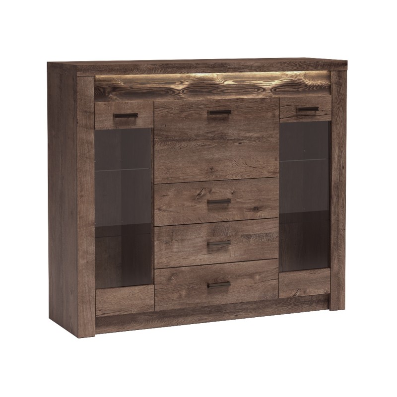 Witryna POLIS – nowoczesna witryna z barkiem, szufladami i podświetleniem LED