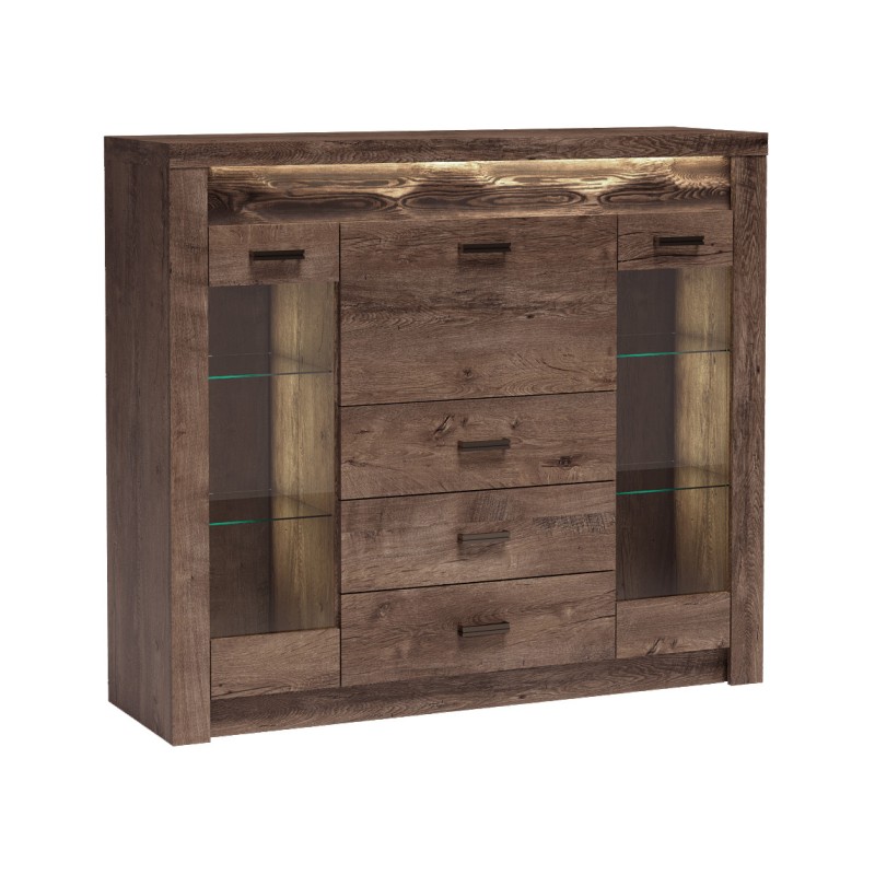 Witryna POLIS – nowoczesna witryna z barkiem, szufladami i podświetleniem LED