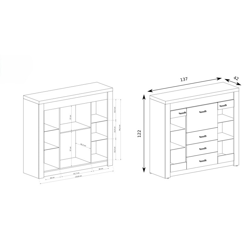 Witryna POLIS – nowoczesna witryna z barkiem, szufladami i podświetleniem LED