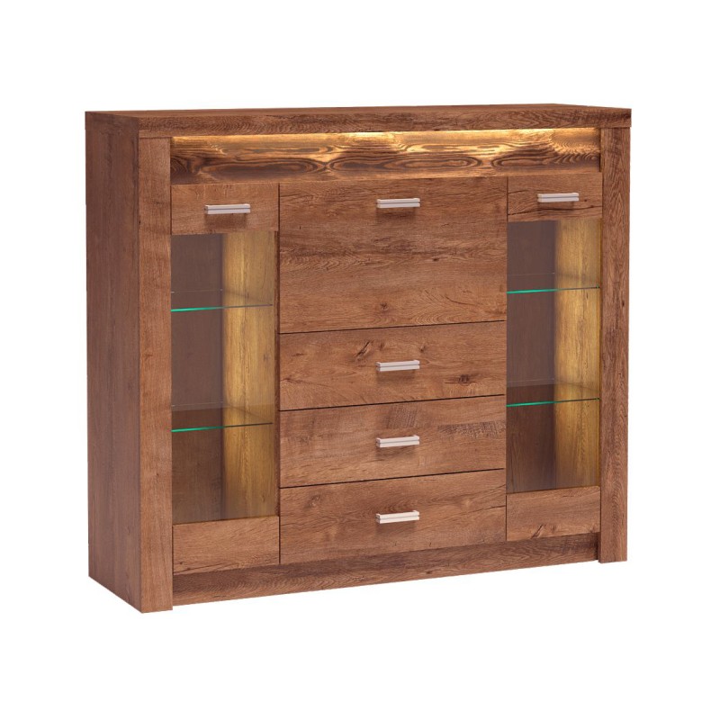 Witryna POLIS – nowoczesna witryna z barkiem, szufladami i podświetleniem LED