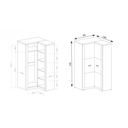 Szafa narożna POLIS – nowoczesna szafa narożna z drążkiem i półkami