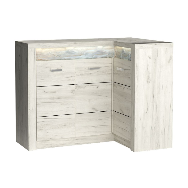 Komoda narożna POLIS – funkcjonalna komoda z oświetleniem LED