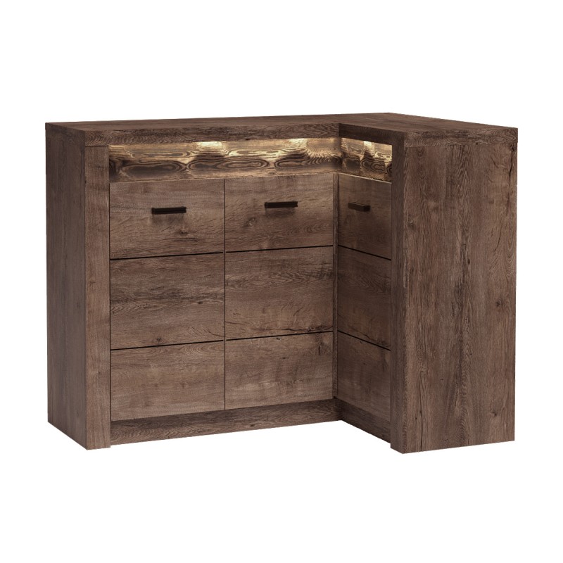 Komoda narożna POLIS – funkcjonalna komoda z oświetleniem LED