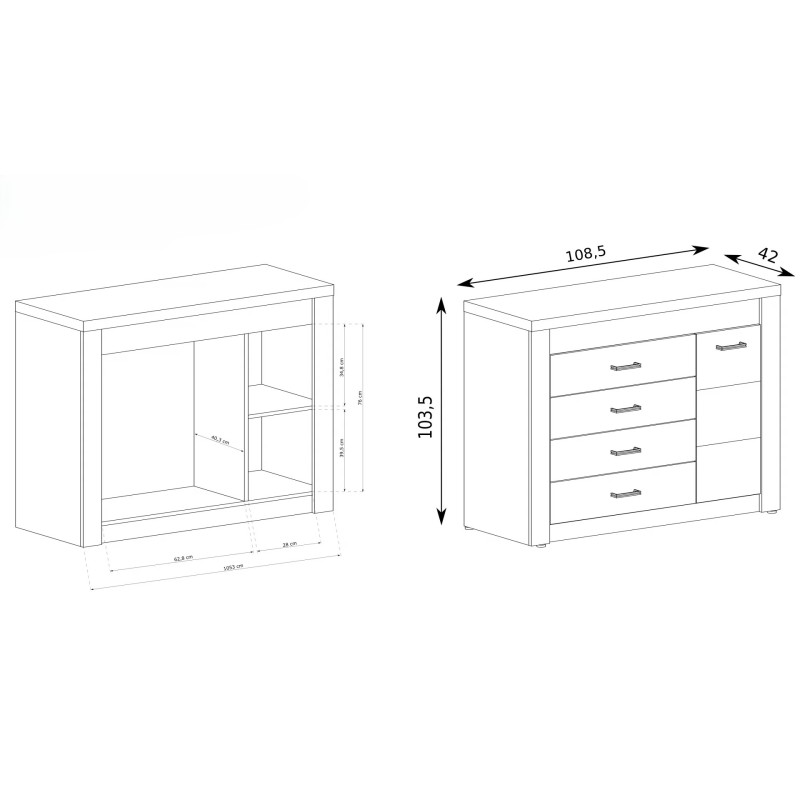 Komoda POLIS – nowoczesna komoda z szufladami i szafką