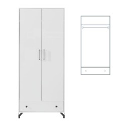 Szafa dwudrzwiowa Bergo z szufladą – biały Lux z białym połyskiem