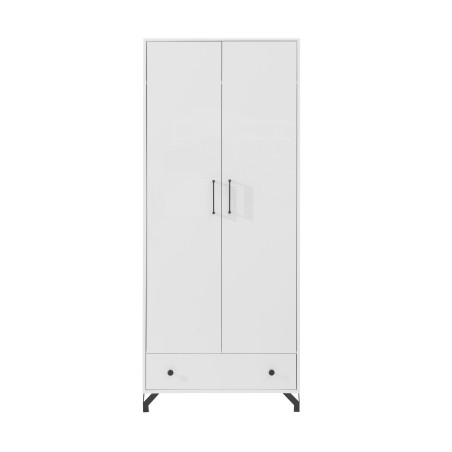 Szafa dwudrzwiowa Bergo z szufladą – biały Lux z białym połyskiem