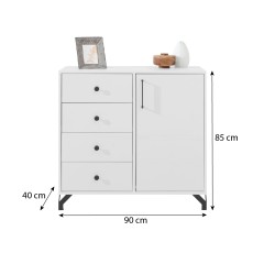 Komoda Bergo 90 cm – biały Lux z frontami w białym połysku | Nowoczesny design