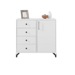 Komoda Bergo 90 cm – biały Lux z frontami w białym połysku | Nowoczesny design