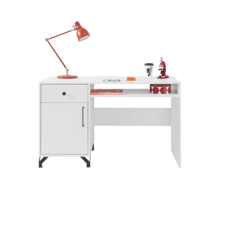 Biurko młodzieżowe Bergo – biały Lux / biały połysk | Styl i funkcjonalność