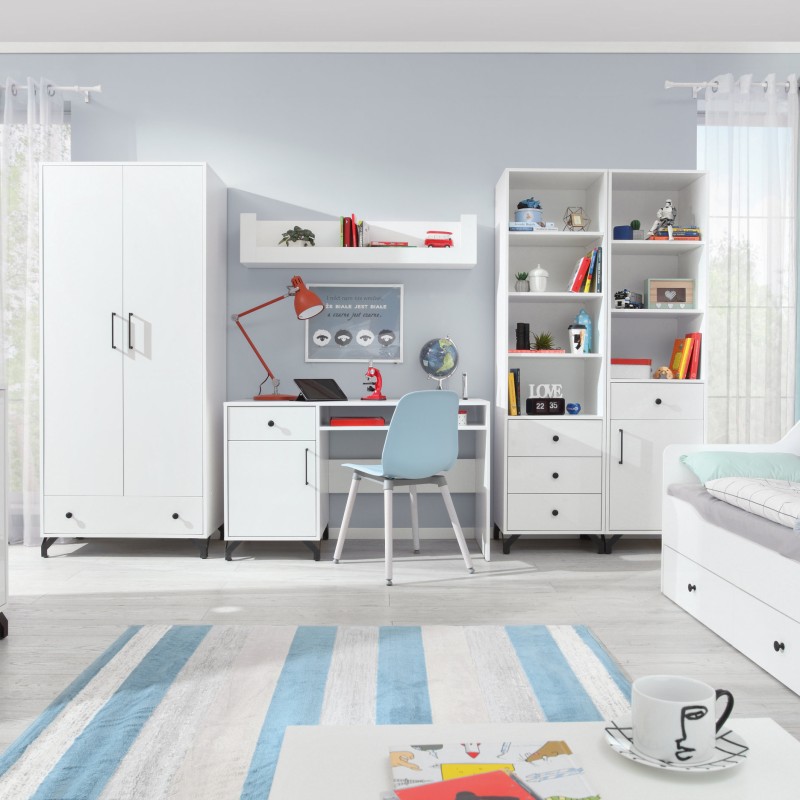 Biurko młodzieżowe Bergo – biały Lux / biały połysk | Styl i funkcjonalność