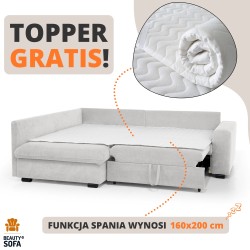 Narożnik RAMO z funkcją spania i topperem gratis – duża powierzchnia 160×200 cm