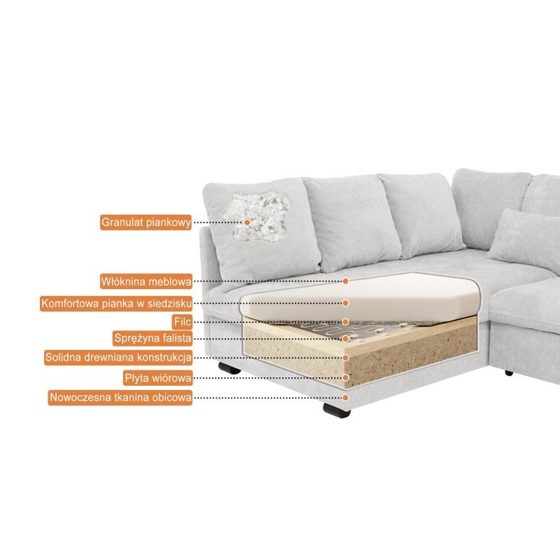 Narożnik RAMO z funkcją spania i topperem gratis – duża powierzchnia 160×200 cm