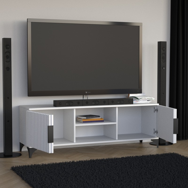 Szafka RTV HOME 2 drzwi z lamelami – nowoczesna, funkcjonalna