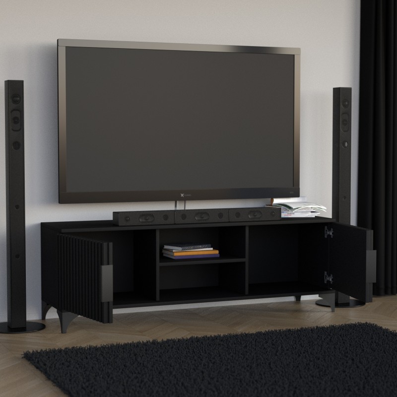 Szafka RTV HOME 2 drzwi z lamelami – nowoczesna, funkcjonalna