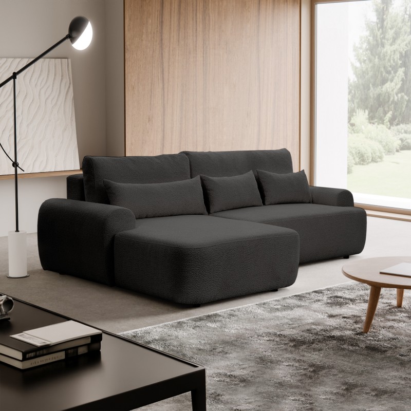 Narożnik OLIVER z funkcją spania i pojemnikiem – Bouclé