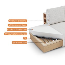 Narożnik OLIVER z funkcją spania i pojemnikiem – Bouclé