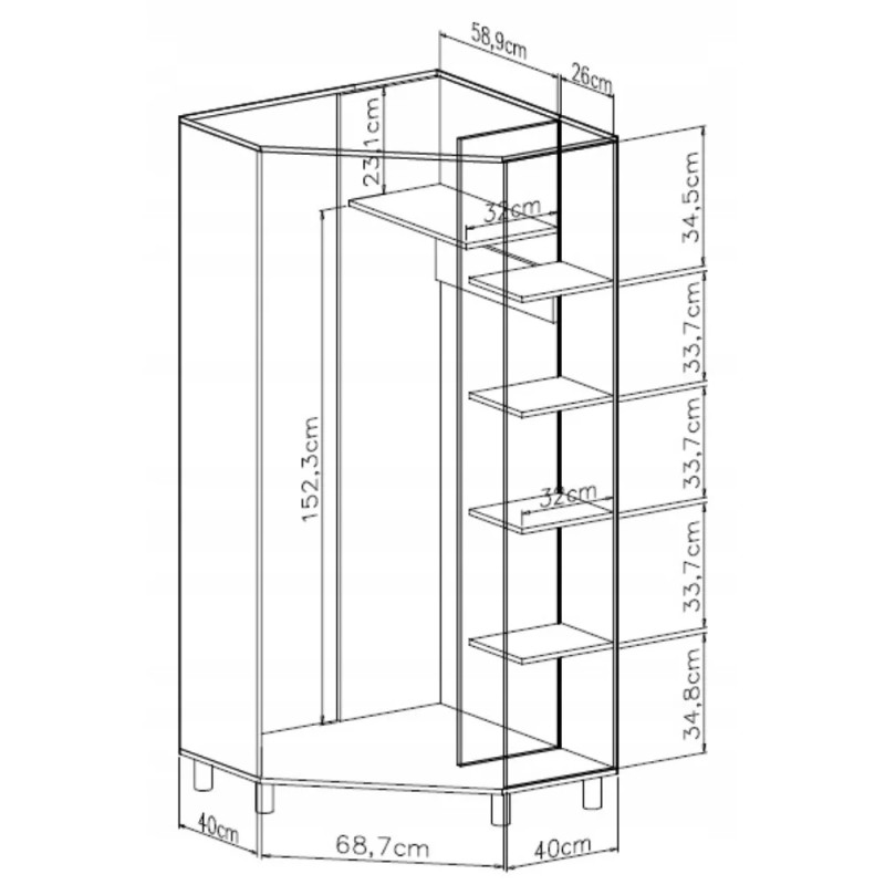 Szafa narożna FIGO 2 drzwi – nowoczesna i praktyczna