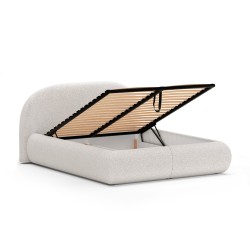Łóżko MOTTI z pojemnikiem i materacem H2 – nowoczesne łóżko bouclé | BeautySofa24