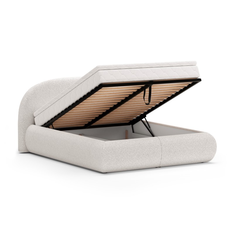 Łóżko MOTTI z pojemnikiem i materacem H2 – nowoczesne łóżko bouclé | BeautySofa24