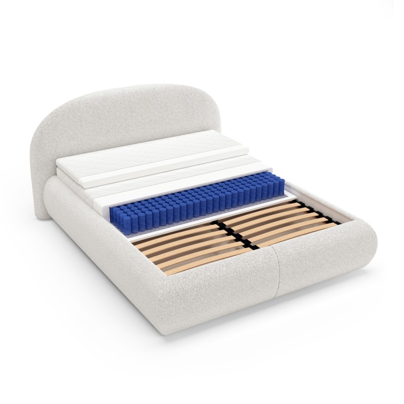 Łóżko MOTTI z pojemnikiem i materacem H2 – nowoczesne łóżko bouclé | BeautySofa24