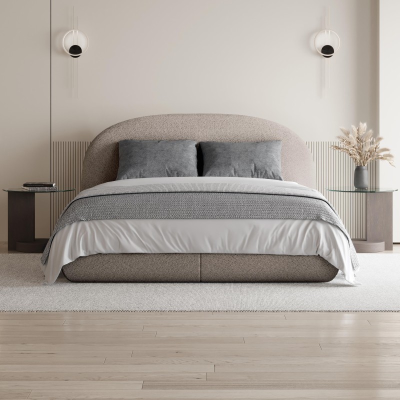 Łóżko MOTTI z pojemnikiem i materacem H2 – nowoczesne łóżko bouclé | BeautySofa24