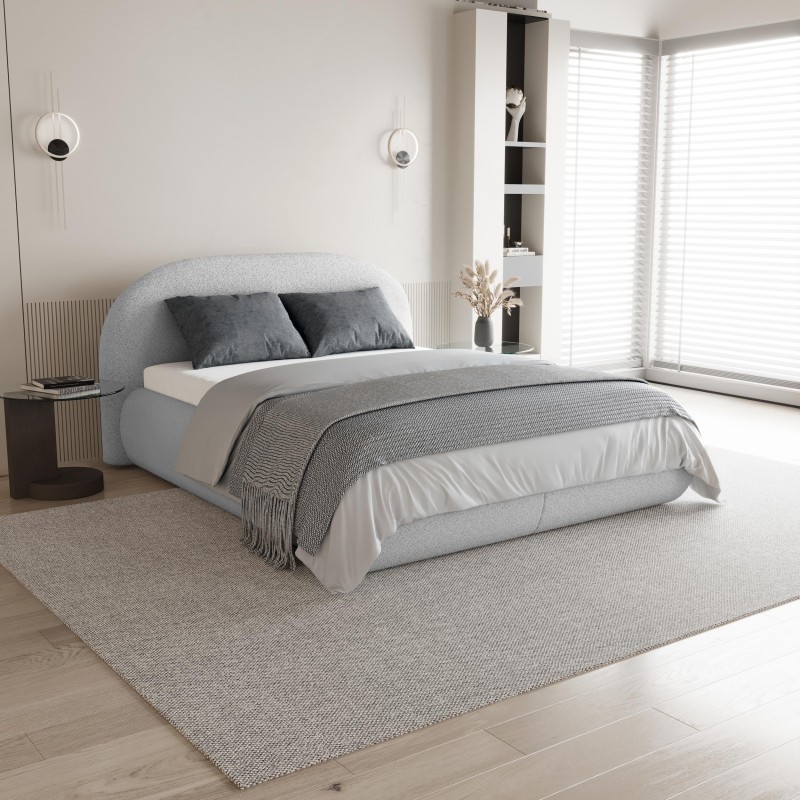 Łóżko MOTTI z pojemnikiem i materacem H2 – nowoczesne łóżko bouclé | BeautySofa24