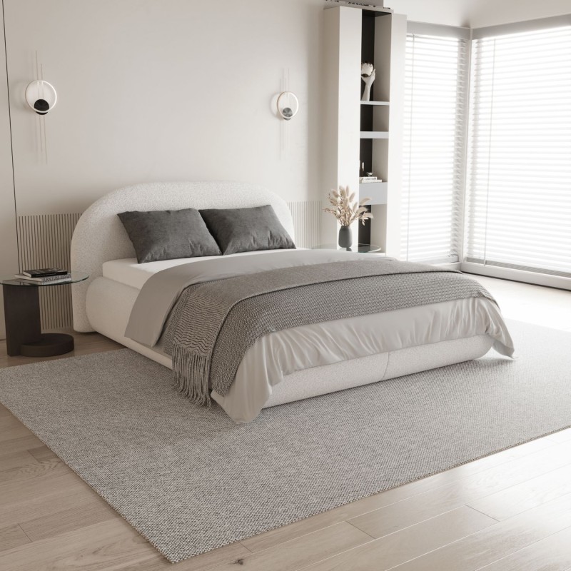 Łóżko MOTTI z pojemnikiem i materacem H2 – nowoczesne łóżko bouclé | BeautySofa24