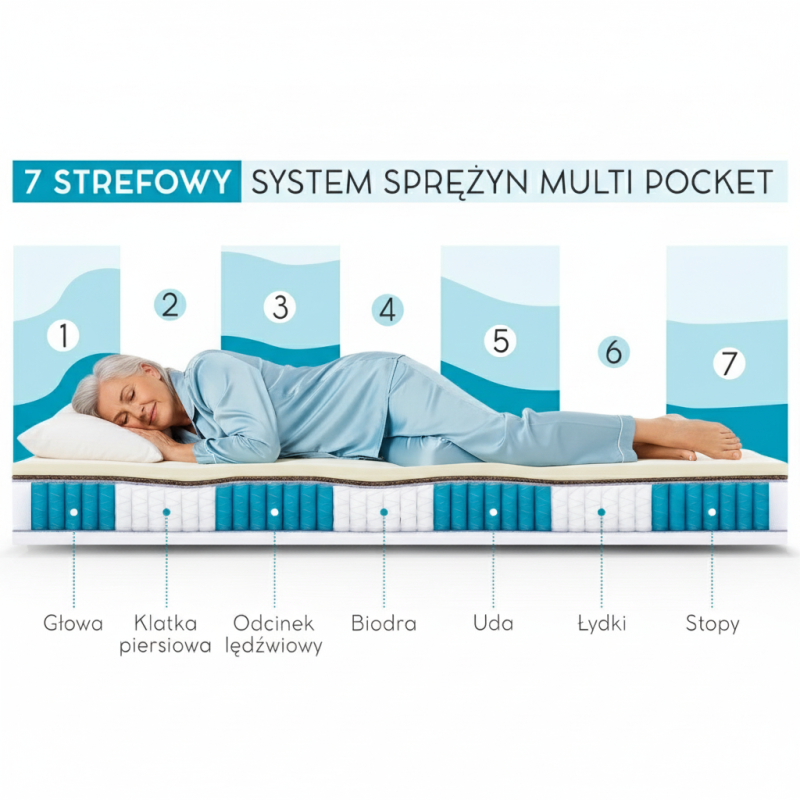 Materac MEDIRO VITA SENIOR H3 – kieszeniowy, pianka HR, pokrowiec TENCEL