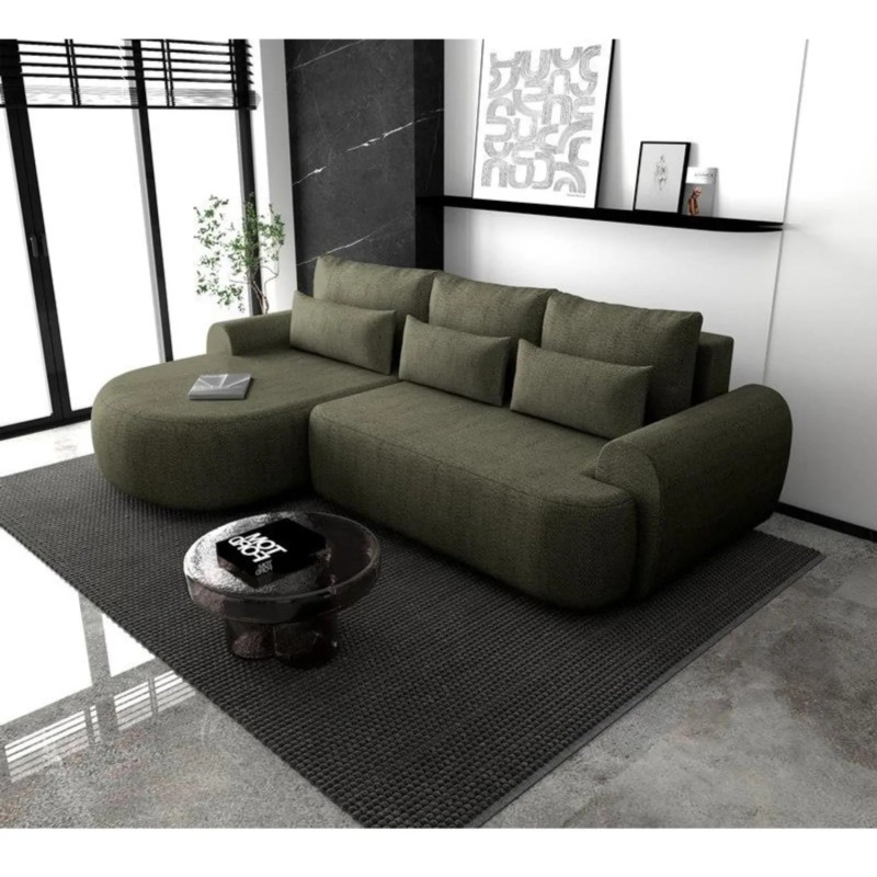 Narożnik z funkcją spania Olivio Modesto zielony aranżacja lewy