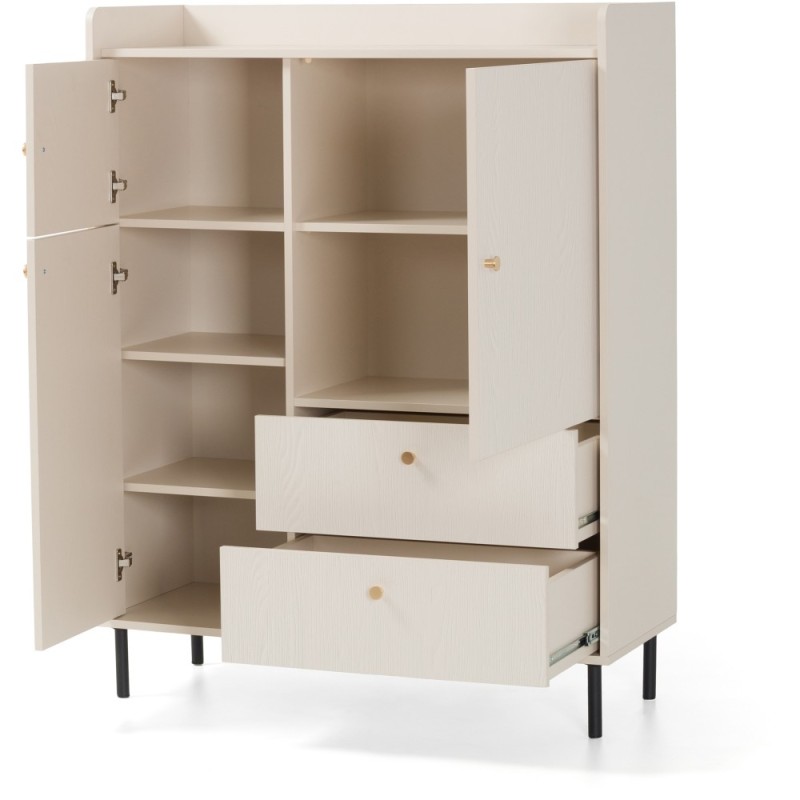 Komoda GLORIA – nowoczesna z 2 szufladami i 3 drzwiami, złote uchwyty