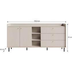 Komoda GLORIA – nowoczesna z 3 szufladami i 2 drzwiami, złote uchwyty