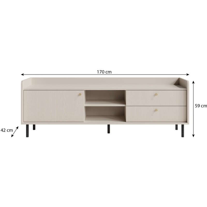 Szafka RTV GLORIA – nowoczesna z 2 szufladami i 1 drzwiami, złote detale