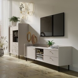 Ława GLORIA – nowoczesna z 1 szufladą, złote uchwyty