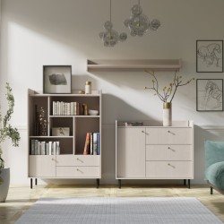 Ława GLORIA – nowoczesna z 1 szufladą, złote uchwyty