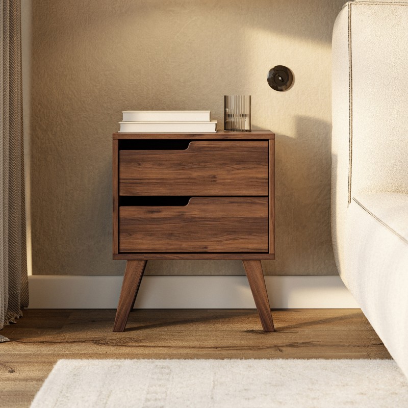 Stolik nocny NOREL z 2 szufladami – skandynawski, elegancki, funkcjonalny