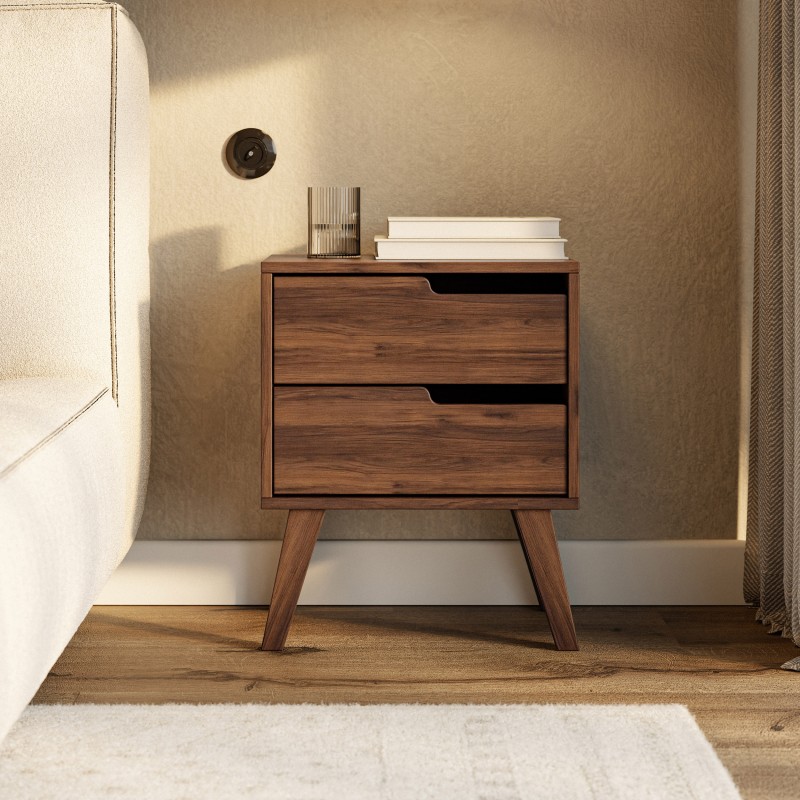 Stolik nocny NOREL z 2 szufladami – skandynawski, elegancki, funkcjonalny