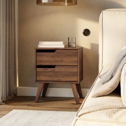 Stolik nocny NOREL z 2 szufladami – skandynawski, elegancki, funkcjonalny
