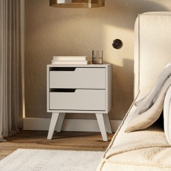 Stolik nocny NOREL z 2 szufladami – skandynawski, elegancki, funkcjonalny