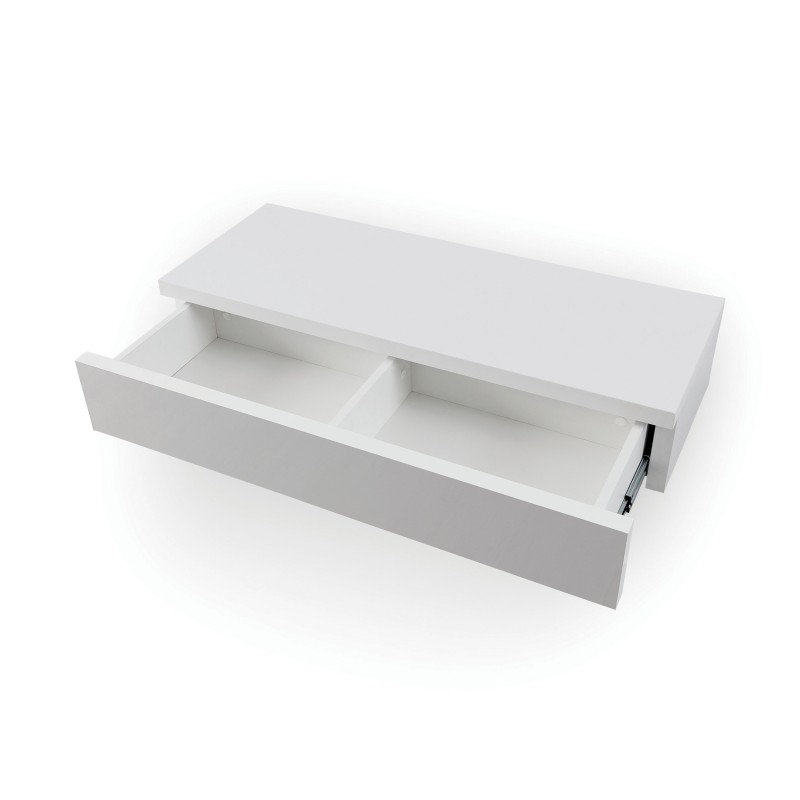 Konsola wisząca NIVARO – nowoczesna wisząca półka z 1 szufladą, biały lub czarny połysk