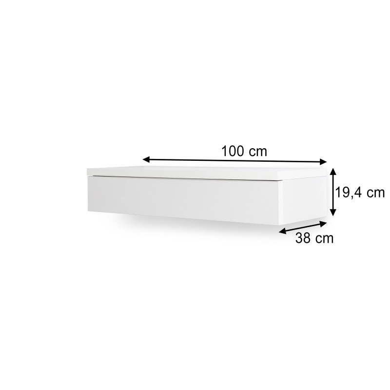 Konsola wisząca NIVARO – nowoczesna wisząca półka z 1 szufladą, biały lub czarny połysk