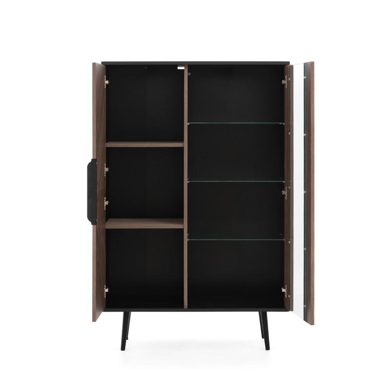 Witryna PARINI – 2 drzwi, 5 półek, hartowane szkło | Czarny Grafit / Captains Deck